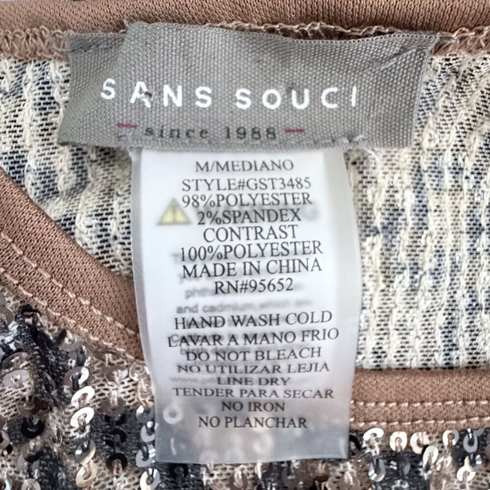 sans souci sequin medium leopard top y2k party mob wife beige, brown women's top - Picture 6 of 9